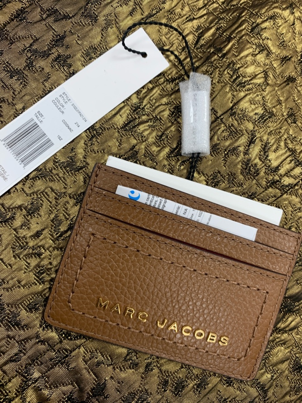 Marc Jacobs Tan Pebbled Leather Card Holder with Gold Logo